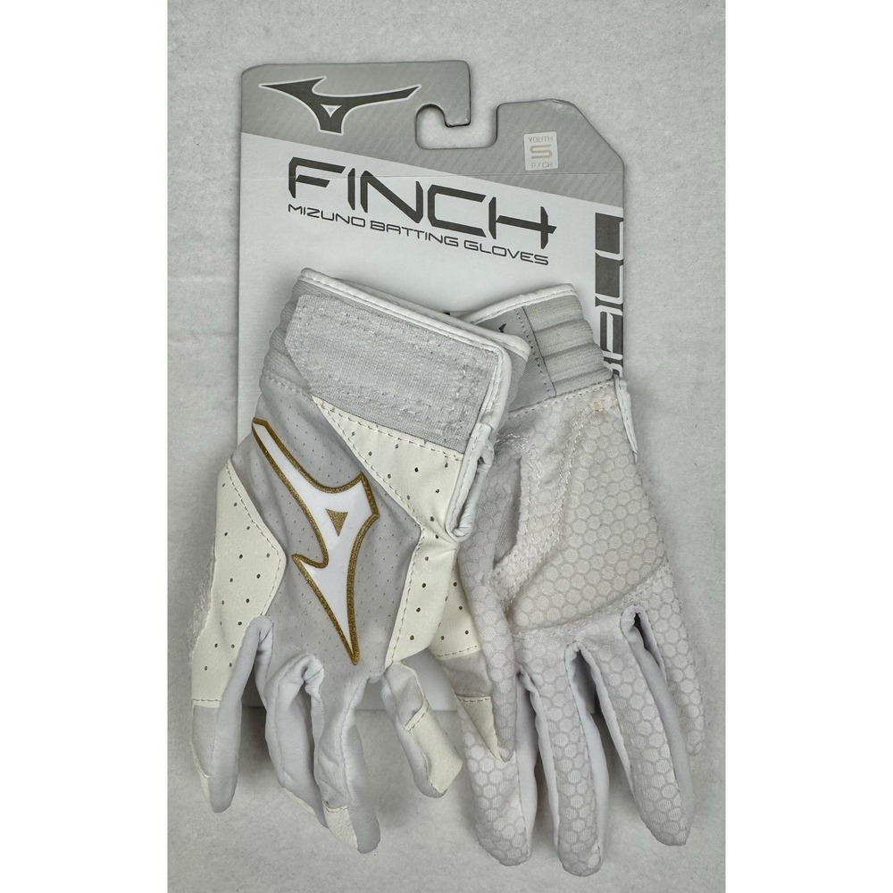 Mizuno‎ FINCH Youth Batting Gloves White Gold Size Youth Small New